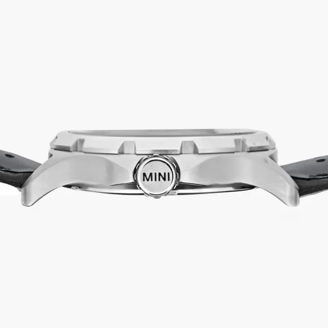 【MINI SWISS WATCHES】石英錶 45mm 黑底橘數字錶面 黑色皮錶帶(黑色 七夕禮物 情人節)