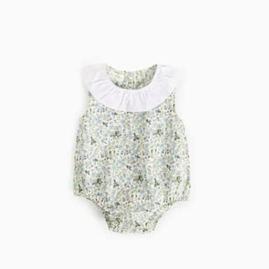 【橘魔法】清新荷葉領小碎花包屁衣 包屁衣 連身衣(童裝 嬰兒 新生兒 女童 兒童)