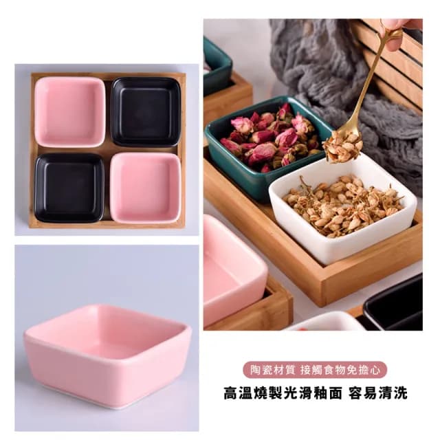 【陶瓷餐具】日式陶瓷方型水果盤8.8cm-4色4入(碟子 醬料碟 調味碟 小菜碟 沾醬碟 點心盤 糖果盤 零食盤)