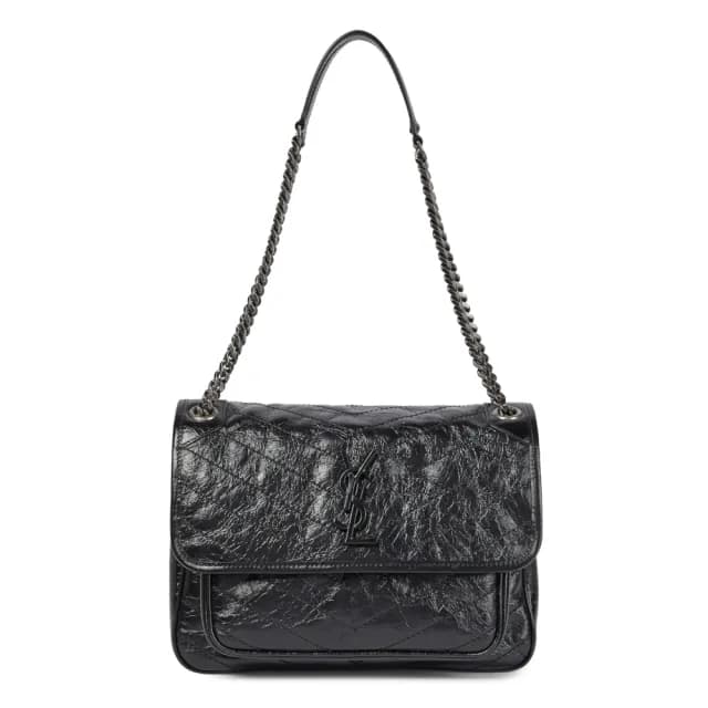 【YSL】SAINT LAURENT Medium Niki 中款 銀鍊 翻蓋 斜背包 肩背包 黑色
