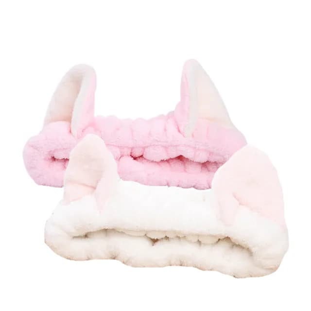 【貓奴必備】萌貓耳造型洗臉髮帶-2入(加厚珊瑚絨 化妝 彈力束髮帶 髮飾 護膚 寬髮箍 生日禮物 學生宿舍)