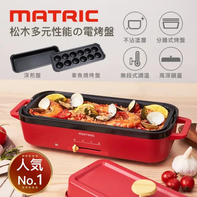 【MATRIC 松木】多功能電烤盤MM-PG2152C(日本品牌/章魚燒烤盤/章魚燒機/多功能電烤盤//中秋烤肉)