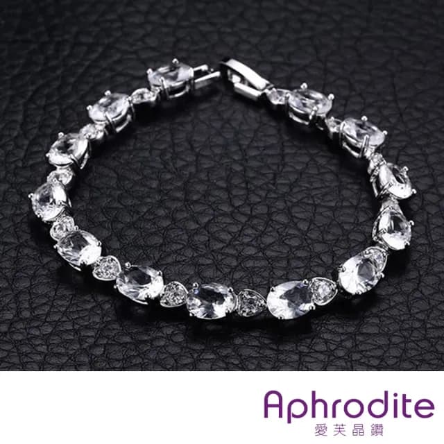 【Aphrodite 愛芙晶鑽】時尚橢圓美鑽串鍊鋯石手鍊(白金色)