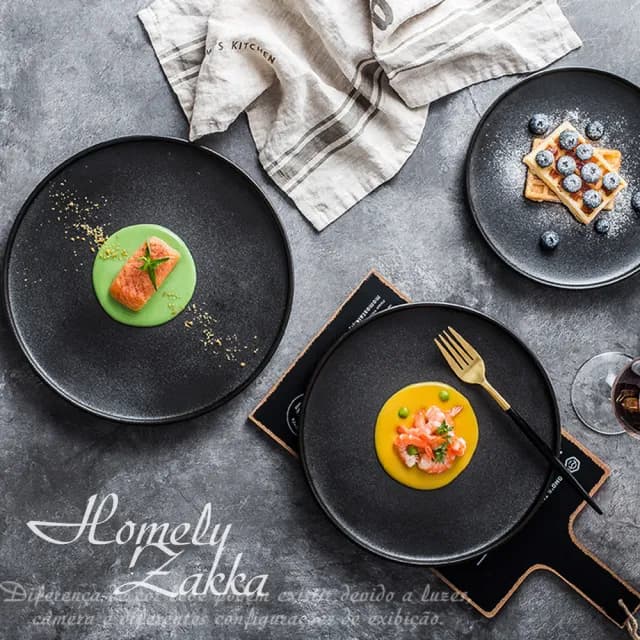 【Homely Zakka】北歐輕奢風黑色磨砂陶瓷餐具/牛排盤/西餐盤_小圓平盤2入組(飯碗 餐具 餐碗 盤子 器皿)