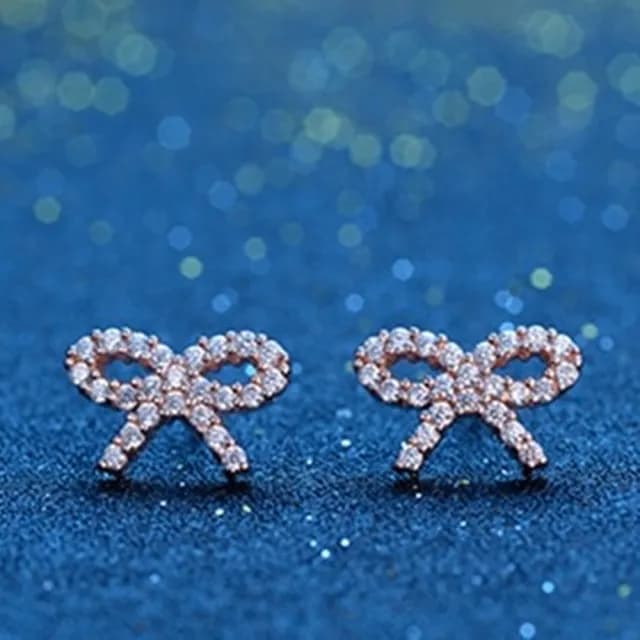 【米蘭精品】現貨+預購 925純銀玫瑰金耳環(鑲鑽優雅蝴蝶結造型情人節生日聖誕節交換禮物女飾品73dy89)