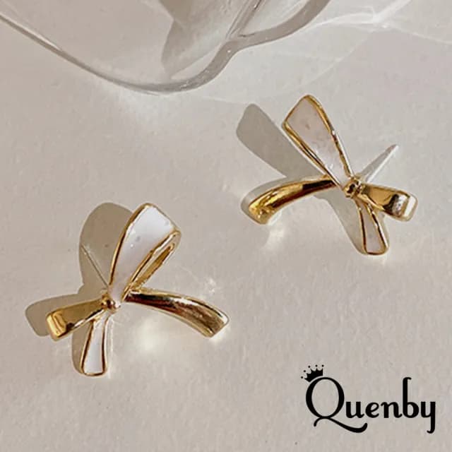 【Quenby】韓國同步微法式風金屬蝴蝶結耳環/耳針(耳針/飾品/配件) - momo購物網 - 好評推薦 -