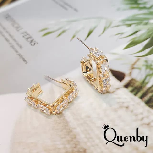 【Quenby】925純銀 韓國簡約幾何設計款帶鑽耳環/耳針(耳針/飾品/配件) - momo購物網 - 好評推薦 -