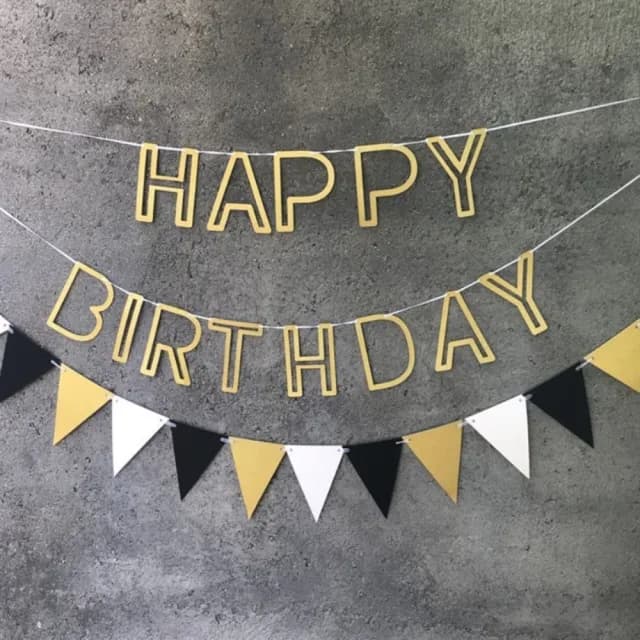 【橘魔法】簍空磨砂金蔥生日快樂+三角旗拉條組(布置用品 週歲 生日快樂 場景布置 場地布置)