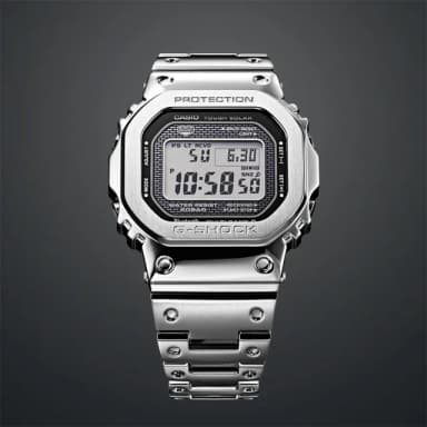 【CASIO 卡西歐】G-SHOCK 全金屬太陽能電波手錶-銀 送禮 禮物 推薦(GMW-B5000D-1)