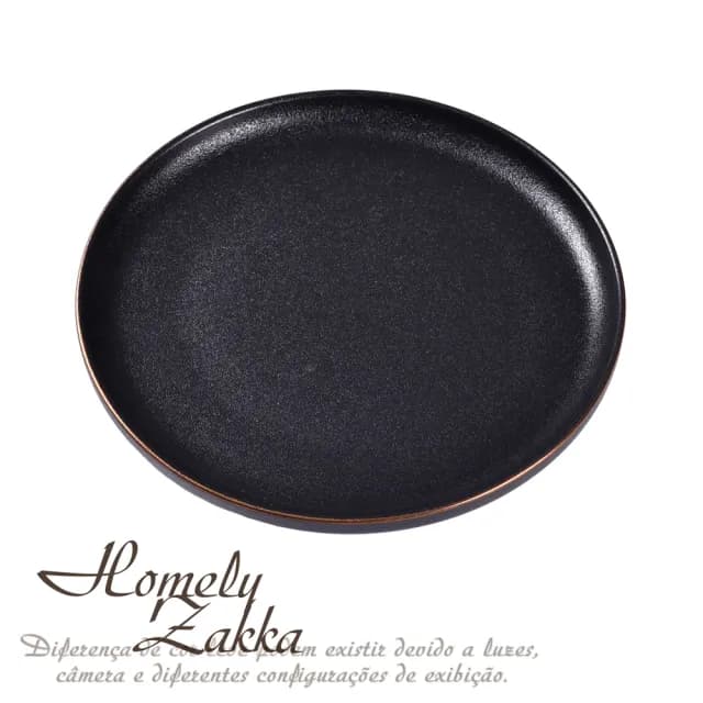 【Homely Zakka】北歐輕奢風金邊黑色磨砂陶瓷餐具/牛排盤/西餐盤_大圓平盤25cm(飯碗 餐具 餐碗 盤子 器皿)