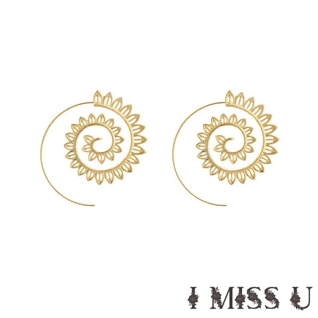 【I MISS U】復古民族風螺旋葉片造型耳環(2色任選)