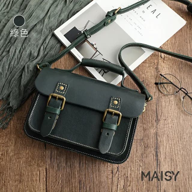 【MAISY】情人節禮物 復古手工植揉皮手提劍橋包(現+預  棕色 / 綠色 / 紅色 / 咖啡色 / 黑色)
