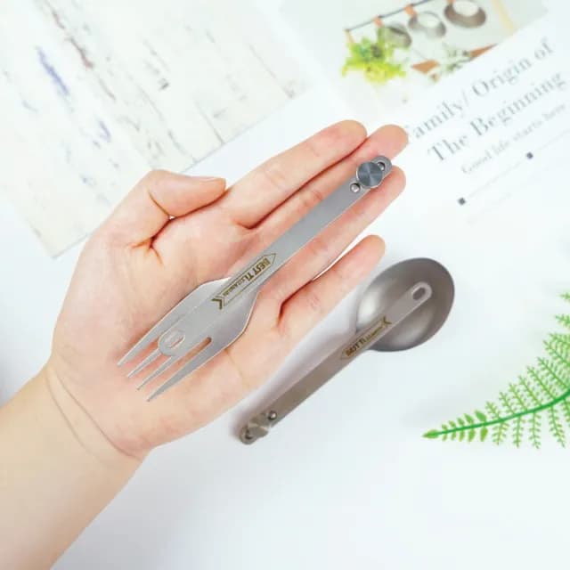 【BEST Ti】【BEST Ti】純鈦摺疊餐具2入組螺絲款 叉子湯匙(100%純鈦)