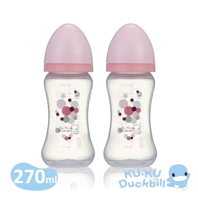 【KU.KU. 酷咕鴨】幾何視界PP寬口奶瓶270ml二入組(藍/粉)