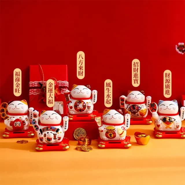 【OMG】交換禮物 太陽能搖手招財貓 辦公家居桌面車載擺件 節日交換禮物禮盒 新年開運(招財進寶)