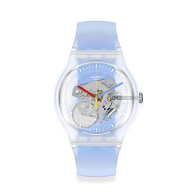 【SWATCH】CLEARLY BLUE STRIPED 經典手錶/男錶/女錶/瑞士製造 SUOK156(41mm)