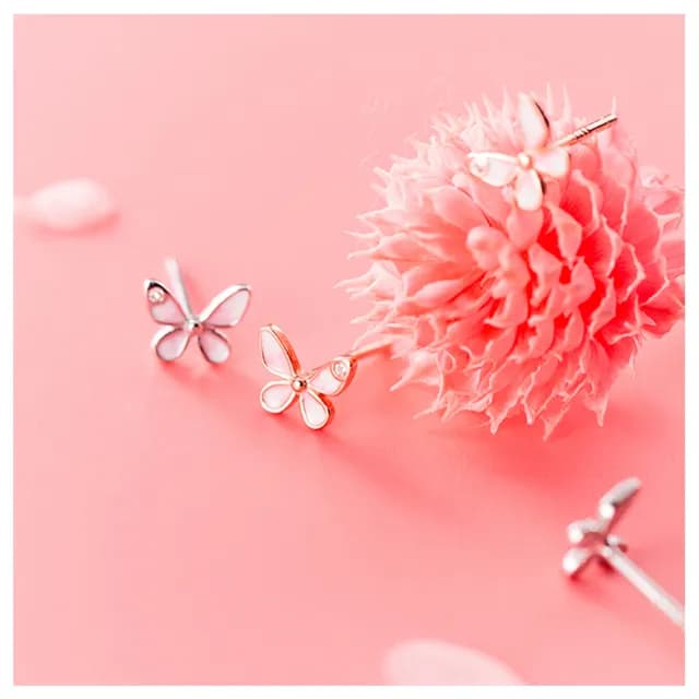 【HaNA 梨花】韓國精鑲系列．甜美蝴蝶輕舞翩耳環(針式 耳環 耳飾 耳圈 耳釘)