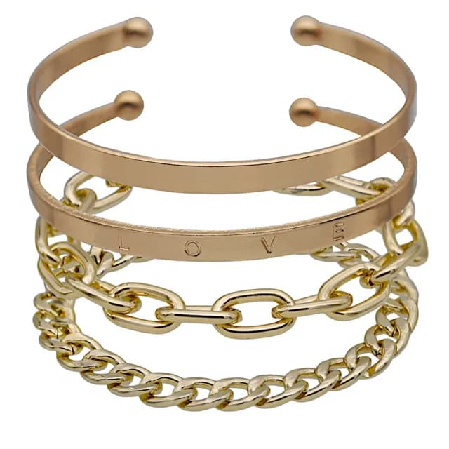 【89 zone】法式古典波西米亞風奢華鏈條 手鐲 手環 手鍊 4 入1 組(金)