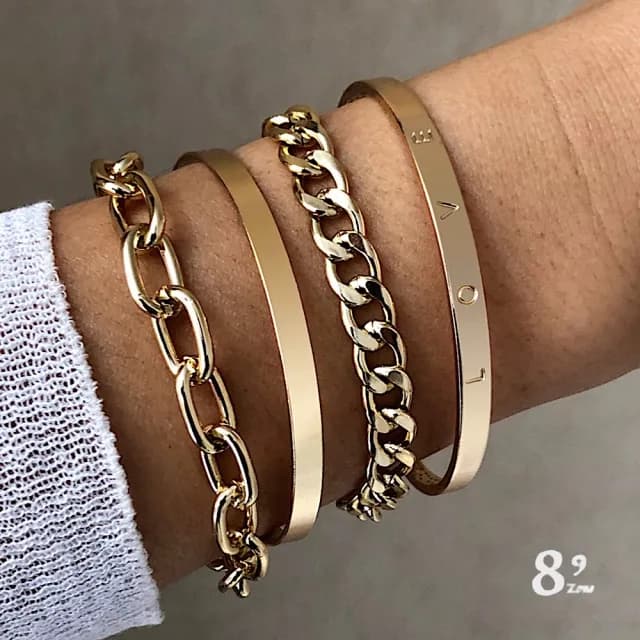 【89 zone】法式古典波西米亞風奢華鏈條 手鐲 手環 手鍊 4 入1 組(金)