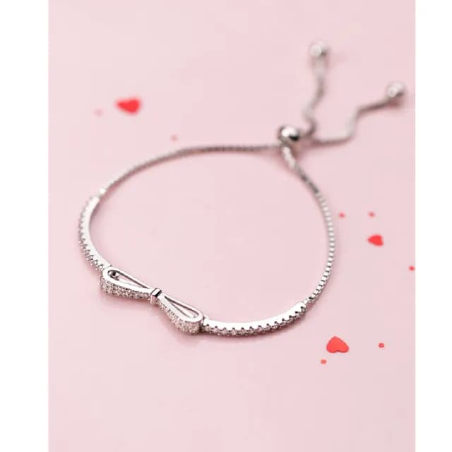 【Porabella】925純銀鋯石滿鑽蝴蝶結手鍊手環 甜美可愛 告白禮物 情人節禮物 送女友 銀飾 Bracelet