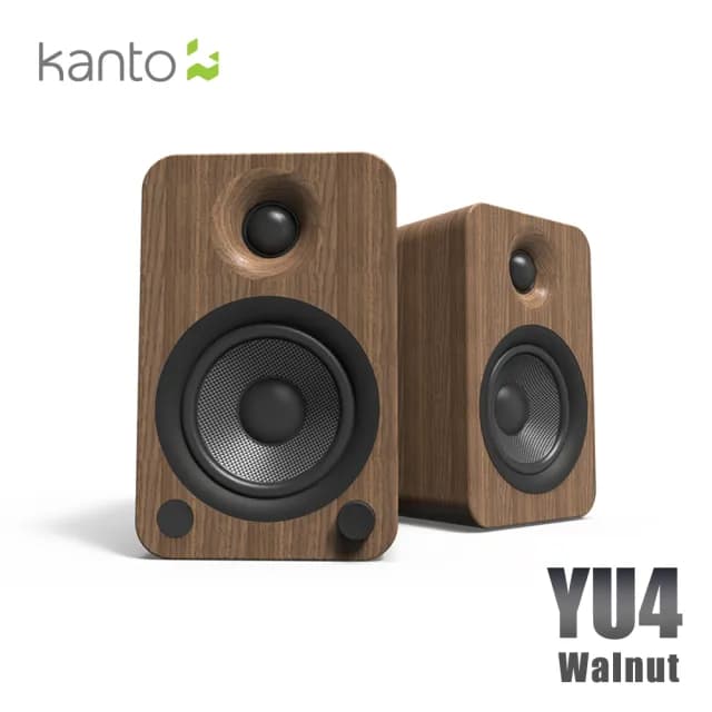 【Kanto】YU4 藍牙立體聲書架喇叭(深色胡桃木紋款)
