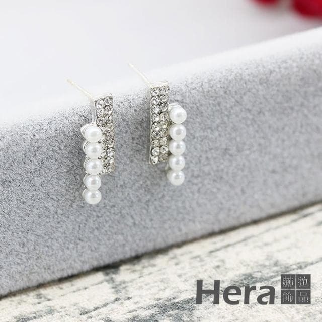 【HERA 赫拉】名媛氣質一字珍珠鑲鑽耳飾 H111021604(情人節禮物 生日禮物)