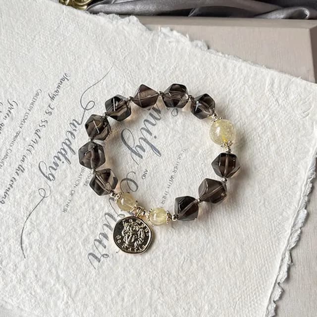 【my stere 我的時尚秘境】情人節禮物 現貨-天然不規則茶晶配招財金髮晶手鍊(茶晶 金髮晶 招財 招貴人)