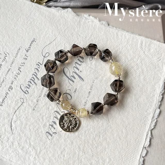 【my stere 我的時尚秘境】情人節禮物 現貨-天然不規則茶晶配招財金髮晶手鍊(茶晶 金髮晶 招財 招貴人)