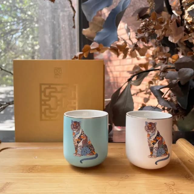 【TALES 神話言】水虎福杯-小茶杯2入(文創 藝術 Chris 虎年 招財)