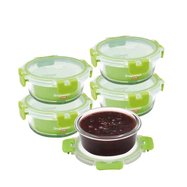 【CorelleBrands 康寧餐具】可拆扣玻璃保鮮盒圓形400m超值5件組(400mlx5)