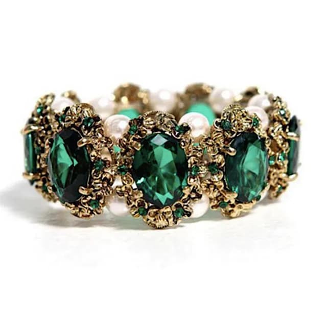 【89 zone】法式古典甜心奢華感伸縮式 手環 手鍊 1入(綠)