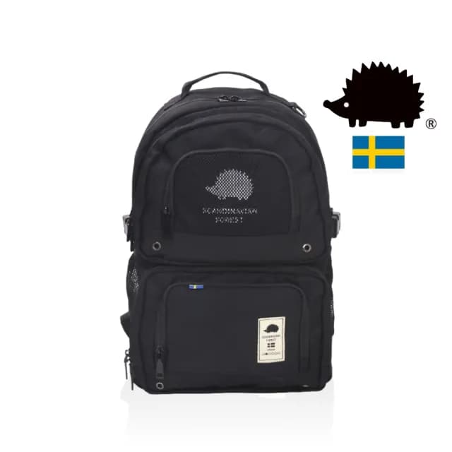【SCANDINAVIAN FOREST 北歐小刺蝟】情人節禮物 317銀河系雙層後背包(黑色)