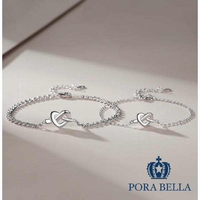 【Porabella】925純銀手鍊 同心結情侶手鏈 愛心結造型純銀 情人節禮物 情侶對鍊 告白 銀飾 Bracelet