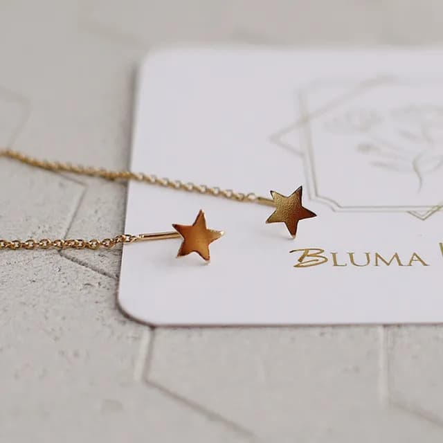 【BLUMA】925純銀耳線 金色小星星純銀耳環(女生禮物 極簡韓風 線條垂墜式耳飾 飾品禮盒)