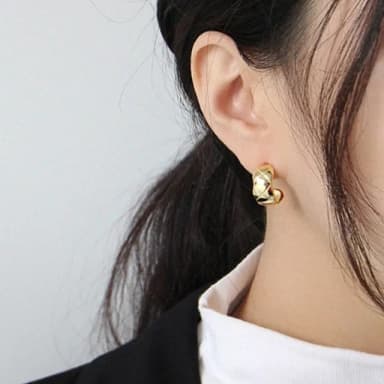 【Oni 歐妮】金屬菱格紋 耳針穿式耳環耳釘耳骨環 耳飾925銀針(1對入)