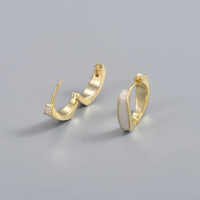 【Umi】925純銀針淡金色復古輕奢象牙米白色方形環繞環形耳環65296(日韓時尚潮流耳飾耳針耳墜耳釘)