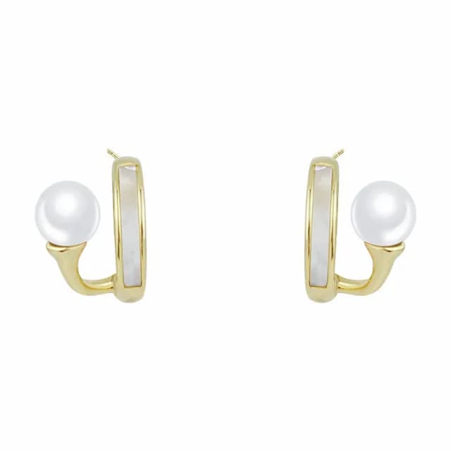 【Umi】925純銀針淡金色復古輕奢珍珠圓形環繞環形耳環(日韓時尚潮流耳飾耳針耳墜耳釘)