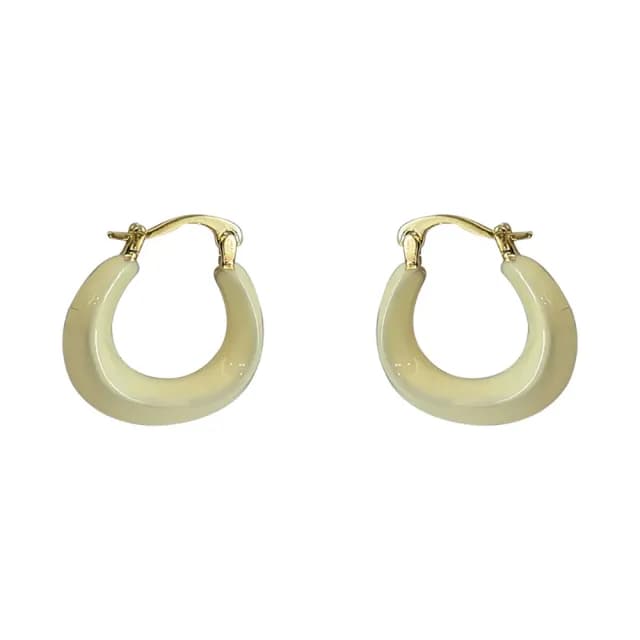 【Umi】925純銀針淡金色復古輕奢象牙米白色圓形環繞環形耳環64977(日韓時尚潮流耳飾耳針耳墜耳釘)