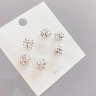 【Umi】一卡3對925純銀針微鑲鋯石立體圓形圓球造型耳環(日韓時尚潮流耳飾耳針耳墜耳釘)