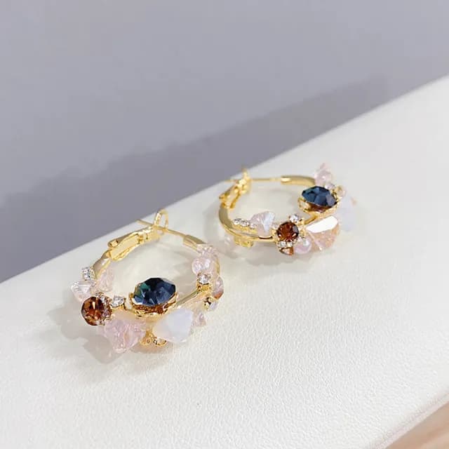 【Umi】925純銀針淡金色微鑲彩色鋯石復古輕奢圓形環繞環形耳環709(日韓時尚潮流耳飾耳針耳墜耳釘)