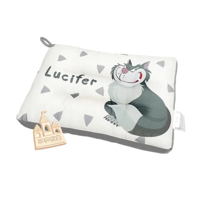 【享夢城堡】雙面天絲水洗午安童枕45x30cm(迪士尼魯斯佛Lucifer 壞壞笑-灰白 卡通兒童交換禮物)
