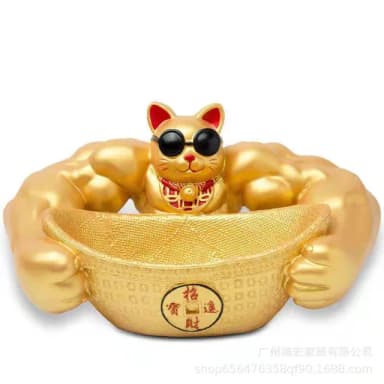 【肌肉招財貓】橫行霸道把財招 福進來 聚寶盆 元寶 搞笑 有趣(開店 開幕禮 交換禮物 擺飾 聚財 拉客)