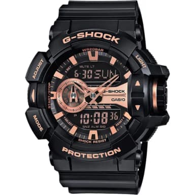 【CASIO 卡西歐】G-SHOCK 金屬系雙顯手錶-玫瑰金x黑 送禮 禮物 推薦(GA-400GB-1A4)