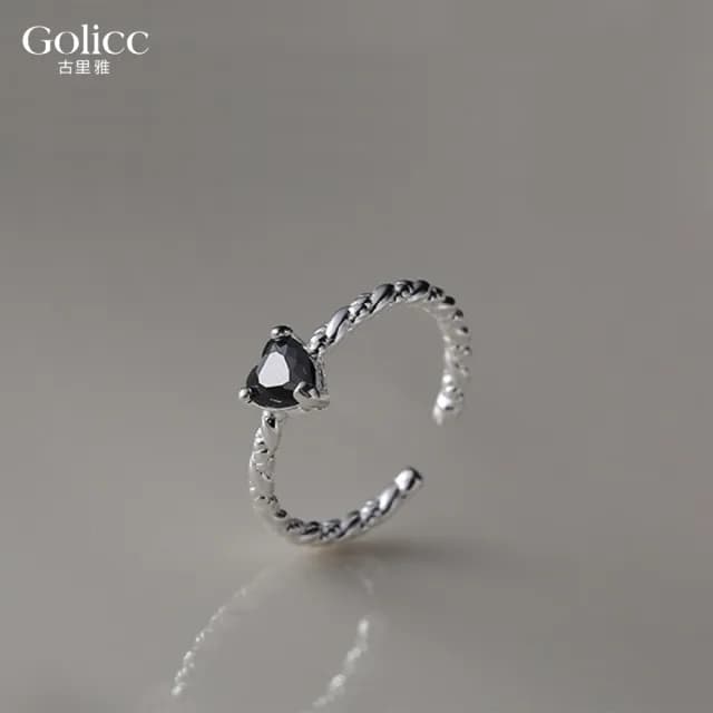 【Golicc】戒指 黑色 鋯石 愛心麻花(七夕 情人節 生日 造型戒 食指戒 尾戒 禮物)
