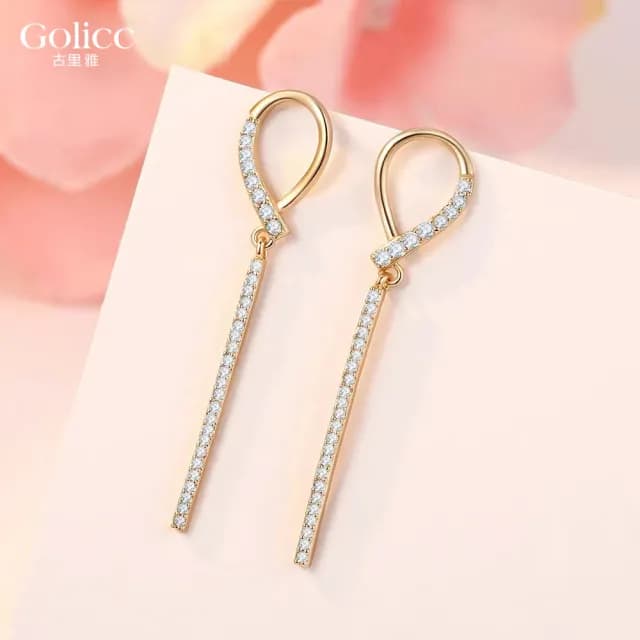 【Golicc】耳環 輕奢 水鑽 長款(七夕 情人節 生日 飾品 耳飾 耳墜 禮物)