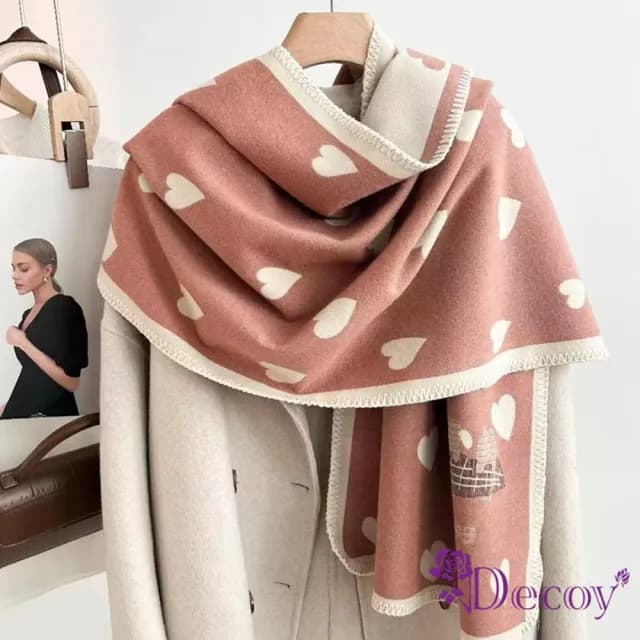 【Decoy】點點愛心＊加厚撞色仿羊絨保暖圍巾(顏色可選)