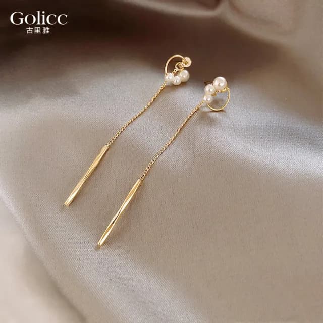 【Golicc】耳環 珍珠 簡約流蘇(99購物限定 生日 飾品 耳飾 耳墜 禮物)