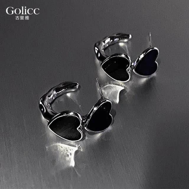 【Golicc】耳環 黑 愛心(99購物限定 生日 飾品 耳釘 耳飾 耳墜 禮物)