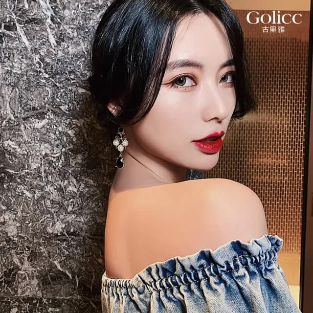 【Golicc】耳環 宮廷 黑水滴(七夕 情人節 生日 飾品 耳釘 耳飾 耳墜 禮物)