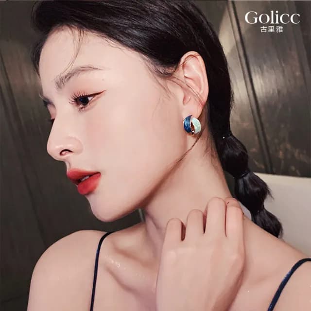 【Golicc】耳環 弧形 交錯(99購物限定 生日 飾品 耳釘 耳飾 耳墜 禮物)